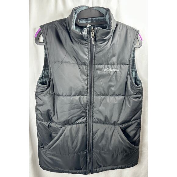 Columbia reversible youth size 14-16 black puffer vest EUC pockets - Picture 1 of 7